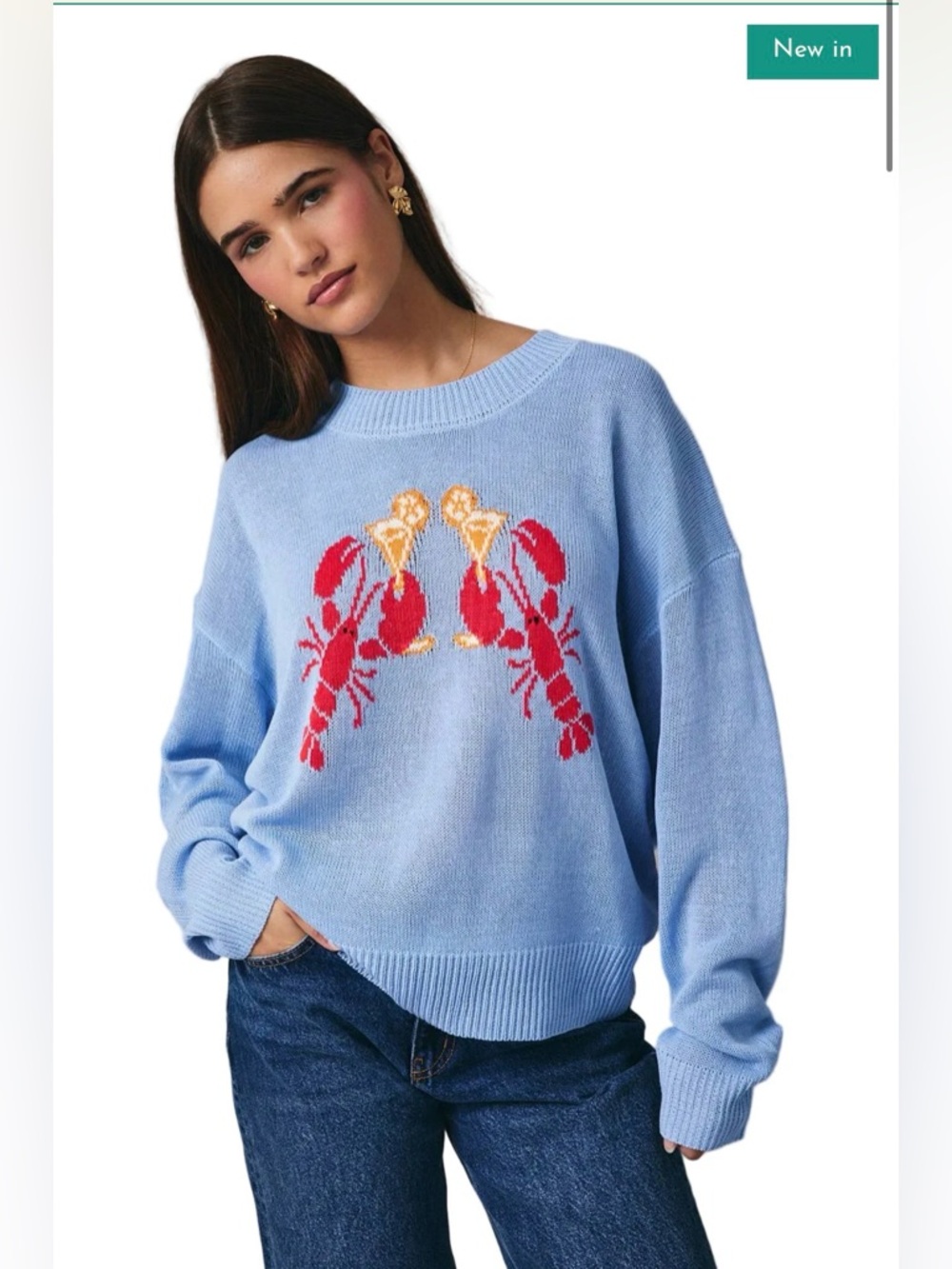 Sunday Edition Lobsters & Cocktails Sweater Blue Size L